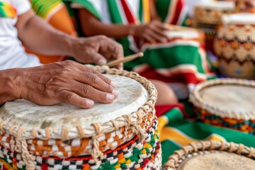 Fototapeta premium Three Kings Day.A joyful child playing a drum during a vibrant cultural celebration with colorful decorations.