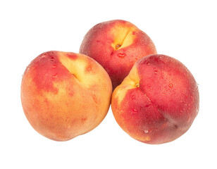 Obraz premium Three ripe nectarines with water droplets on transparent background