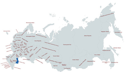 Geographical Map Highlighting astrakhan oblast Region in Russia