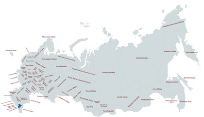 Geographical Map Highlighting chechen republic  Region in Russia