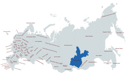 Geographical Map Highlighting irkutsk oblast map  Region in Russia