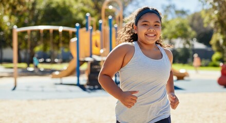 Young hispanic girl enjoying a run at the playground