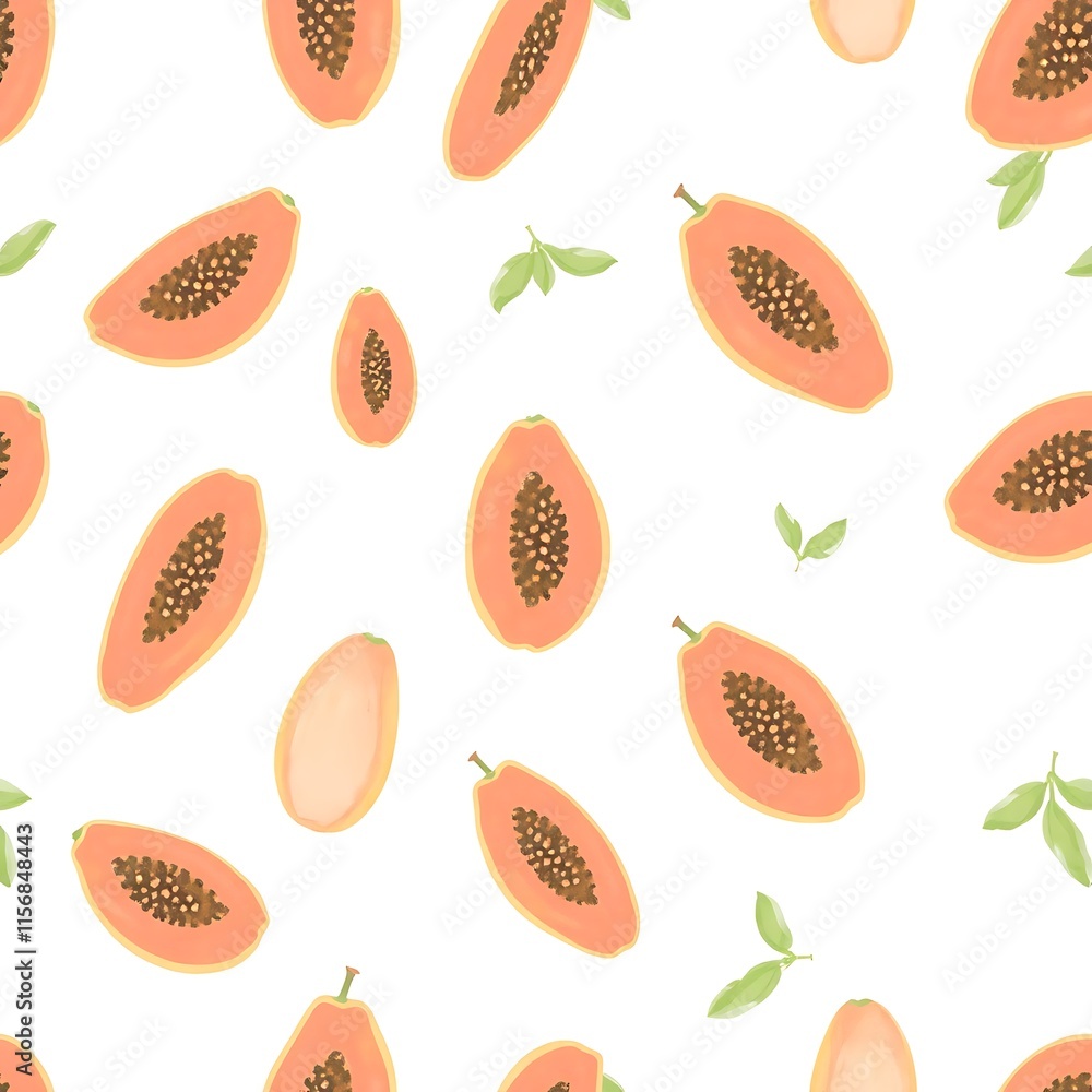 Poster papaya seamless pattern: a vibrant and refreshing tropical fruit pattern, perfect for adding a touch
