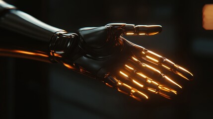 Glowing Robotic Hand Reaching Out Awaiting Connection Futuristic Technology