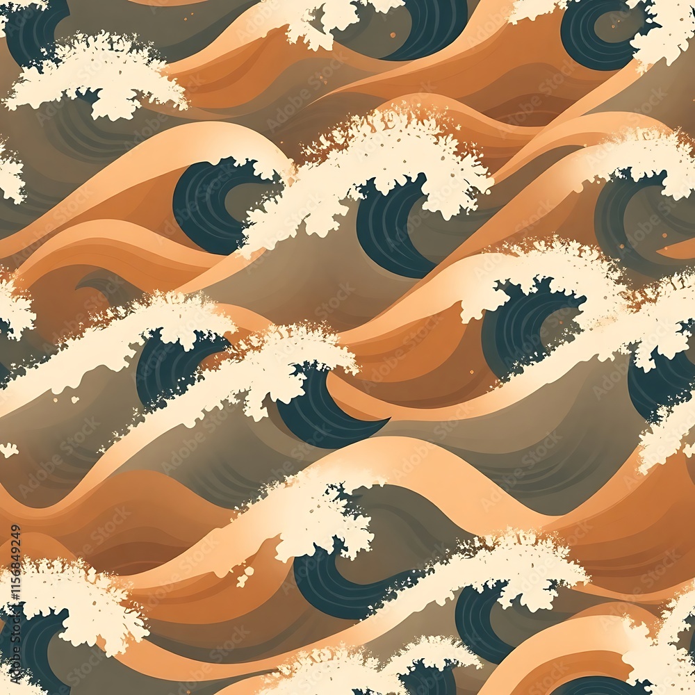 Poster ocean waves seamless pattern: a calming and stylish seamless pattern featuring stylized ocean waves 