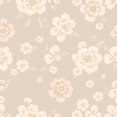Fototapeta premium Delicate Floral Pattern: A charming and delicate floral pattern in soft hues of pink and white on a subtle beige background. Perfect for adding a touch of vintage elegance to your designs. 