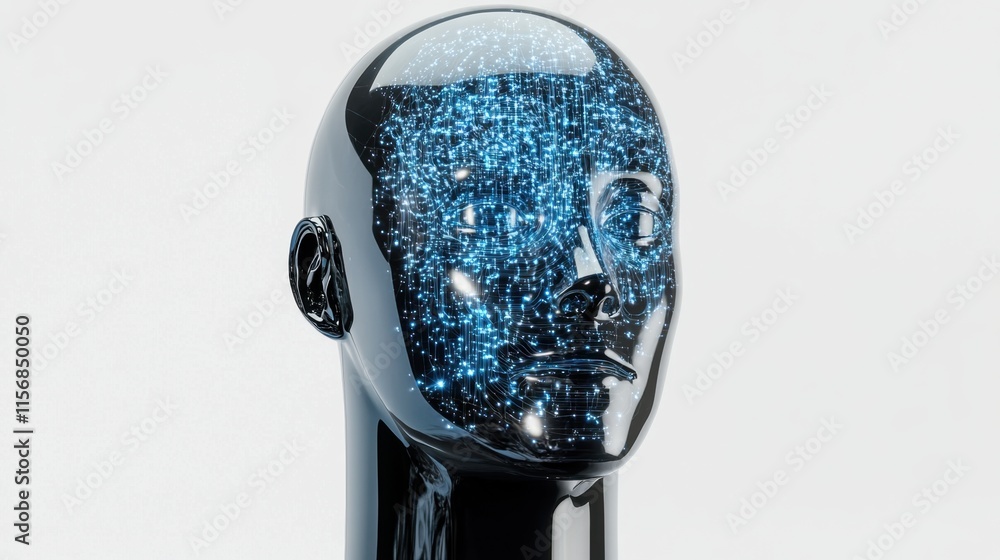 Aufkleber artificial intelligence conceptual image: futuristic head with glowing neural network