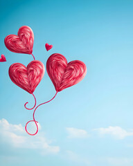 Floating heart balloons in a clear blue sky celebrating love outdoors digital art playful cheerful concept