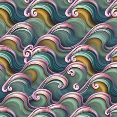 Obraz premium Serene Ocean Waves: Abstract Teal and Gold Water Pattern 