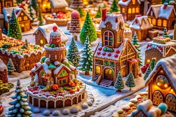 Naklejka premium Aerial View of Whimsical Gingerbread City, Sweet Treats & Chocolate Architecture, Drone Photography