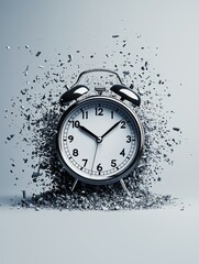 Crisis Management Concept A clock shattering into particles, symbolizing the passage of time.