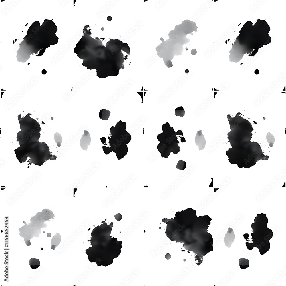 Poster abstract black ink splatters seamless pattern: a modern and minimalist design featuring a repeating 