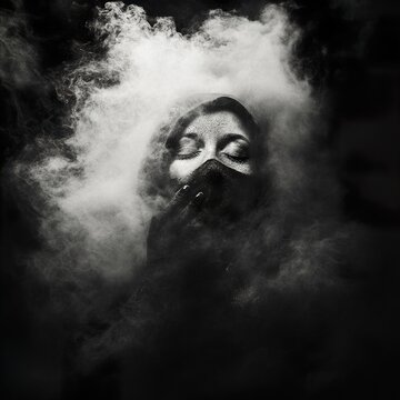 Mysterious Woman in Smoke: A Black and White Portrait