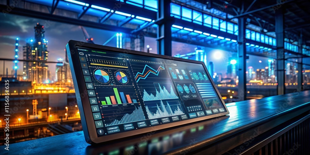 Poster ai-powered business analytics dashboard: sales & operations kpi insights on touchscreen