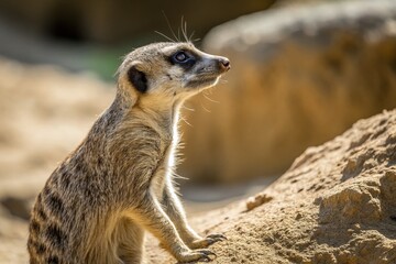 Fototapeta premium Alert Meerkat Standing Guard: Captivating Macro Portrait