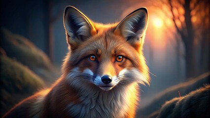 Alert Red Fox in Low Light, Wildlife Photography, Night Nature