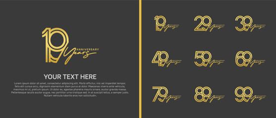 logo anniversary set. gold color with handwriting on black background for special event