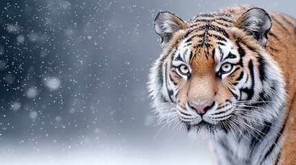 A detailed shot of a tiger's face, highlighting its piercing stare with water droplets enhancing its textured fur, perfect for wildlife articles, conservation campaigns, and nature-themed projects.