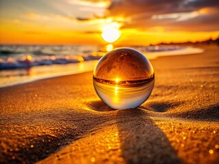 Amber Sphere Beach Sunrise - Coastal Summer Relaxation Stock Photo