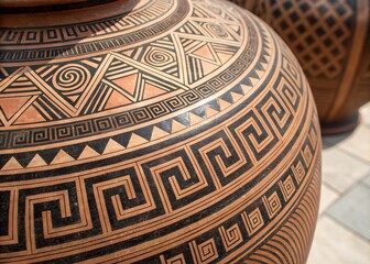 Fototapeta premium Ancient Greek Pattern: Brown & Black Geometric Design, High-Resolution Stock Photo