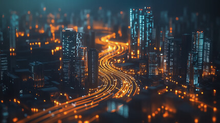 Obraz premium Smart digital Innovation city with connection network reciprocity over the cityscape. of future smart wireless city and social media networking systems that connects business people with in city