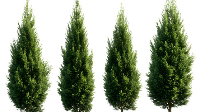 Thuja occidentalis frontal set Smaragd evergreen emerald green American Arbovitae bush shrub isolated png on a transparent background perfectly cutout