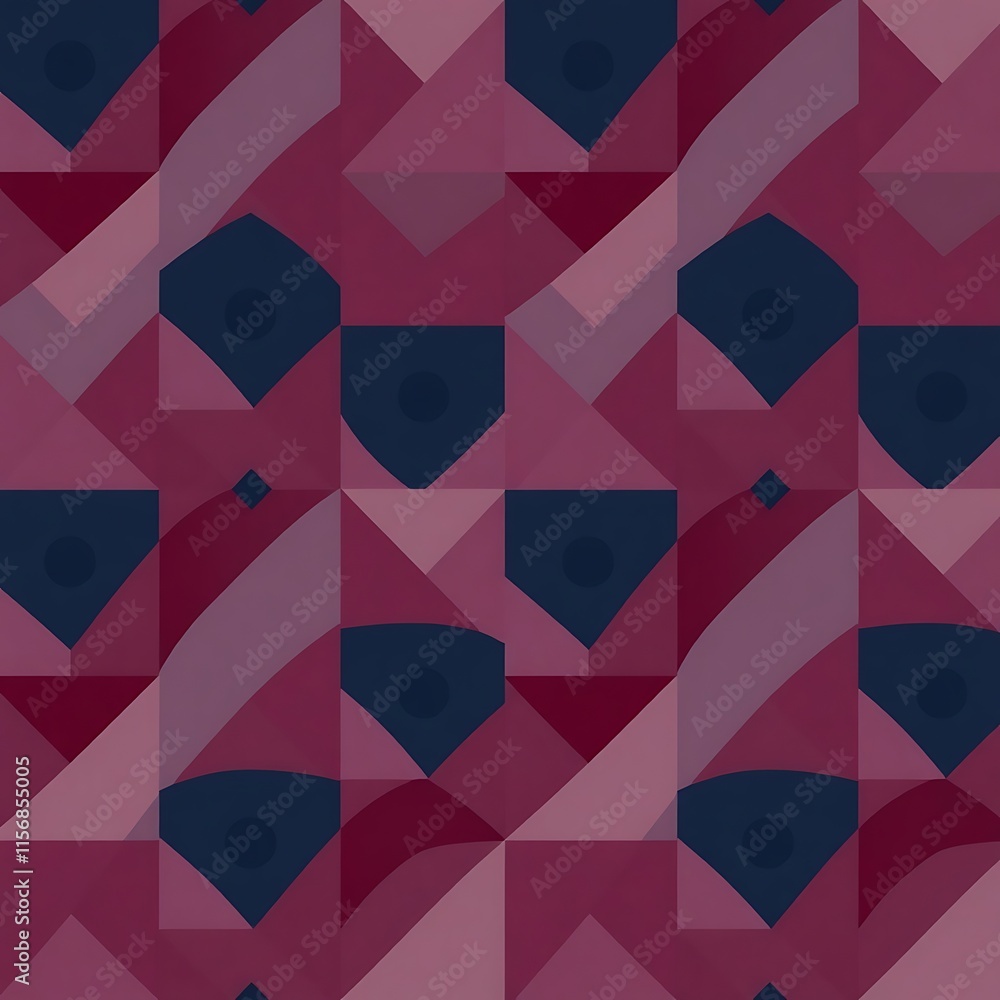 Poster geometric abstract pattern: a seamless repeat pattern of abstract shapes in shades of burgundy and n