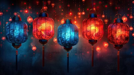 Fototapeta premium flat design, illustration, The Festival of Lights: Celebrating with glowing lanterns