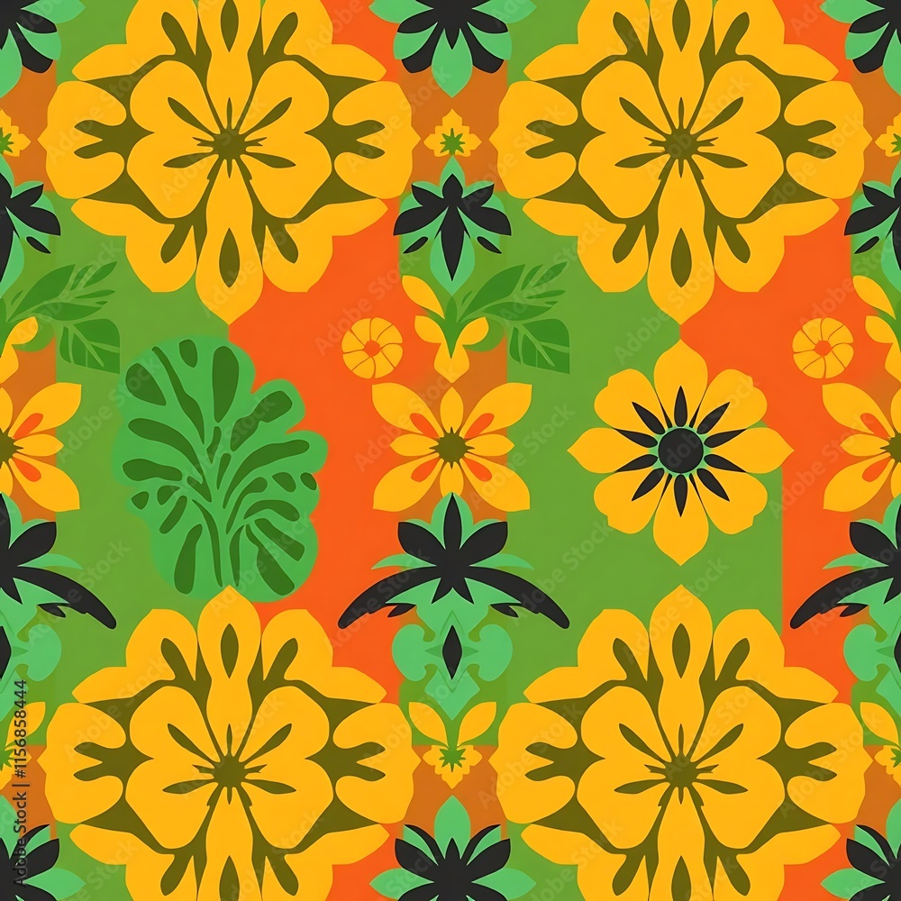 Poster tropical floral pattern: a vibrant and colorful floral design featuring a tropical motif in a seamle