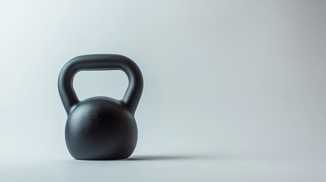 Sleek black kettlebell resting on minimalist surface, highlighti - Powered by Adobe