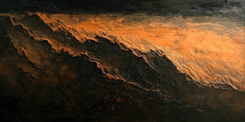 Painting of a mountain range with a dark background