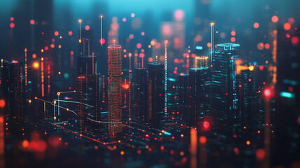 Obraz premium Smart digital Innovation city with connection network reciprocity over the cityscape. of future smart wireless city and social media networking systems that connects business people with in city