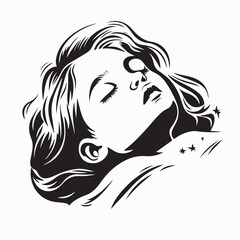 Funny Sleeping Kid Resting Comfortably on a Bed image vector isolated on white background.