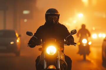 Air pollution in crowded city full of fog and smoke