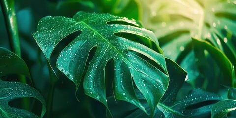 Fototapeta premium Leaf with water droplets on it