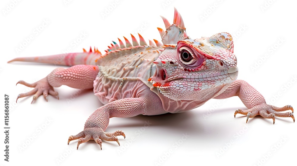 Poster vibrant iguana with unique color patterns on white background