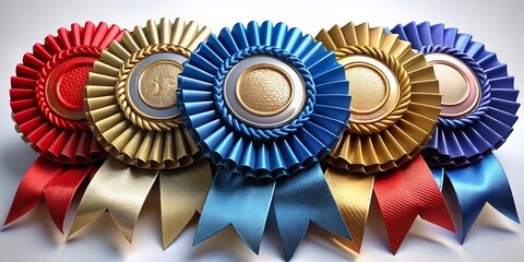 Blank Award Ribbon Rosette: Gold, Silver, Bronze, Red, Blue - Perfect for Mockups & Designs