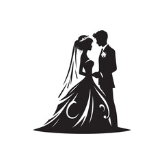 Black Color wedding couple silhouette design Vector Illustration, Solid White Background 4.eps
