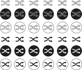 shuffle flat and line icons set . Random playlist. Mix music. Cross shuffle vectors symbols for web site designs, logos, app. High quality black styles illustration isolated on transparent background.