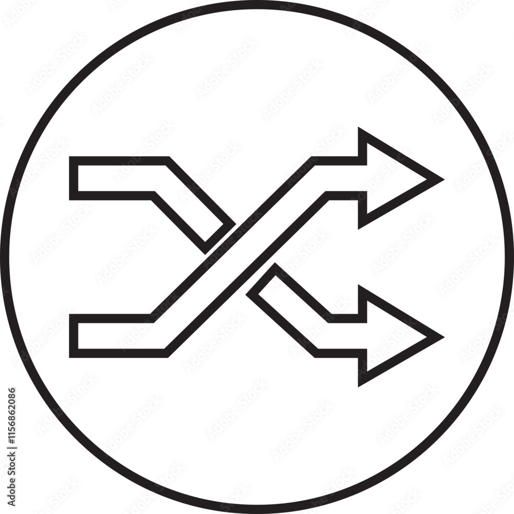 Poster shuffle icon in trendy line style. random playlist. mix music. cross shuffle vector symbol for web s