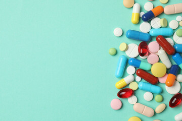 Various pills on a colored background