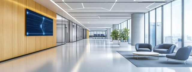 Modern Office Interior with Stylish Furniture, Large Windows, and Contemporary Design Elements Showcasing a Bright and Welcoming Workspace for Professionals