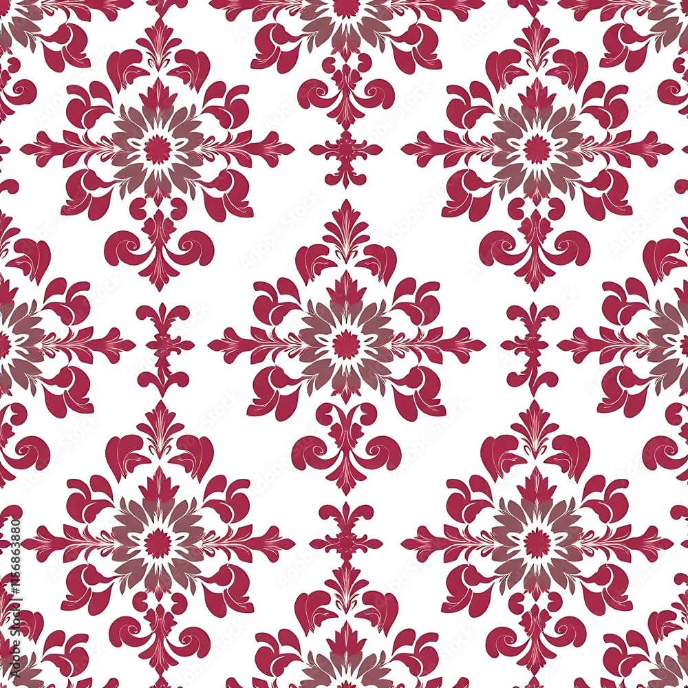 Poster elegant red damask pattern: seamless, intricate design with a vintage flair. perfect for adding a to