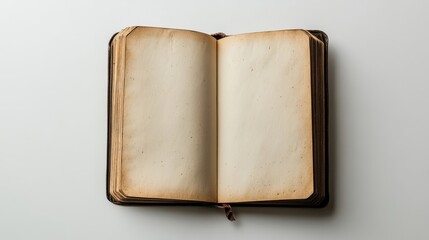 An open sketchbook with empty white pages, isolated on a white backdrop 