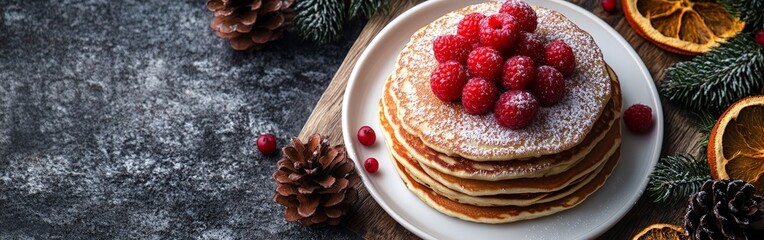 Fluffy Pancakes with Fresh Berries and Powdered Sugar