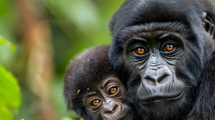 Obraz premium Emotional Connection Between Mother Gorilla and Baby in Nature
