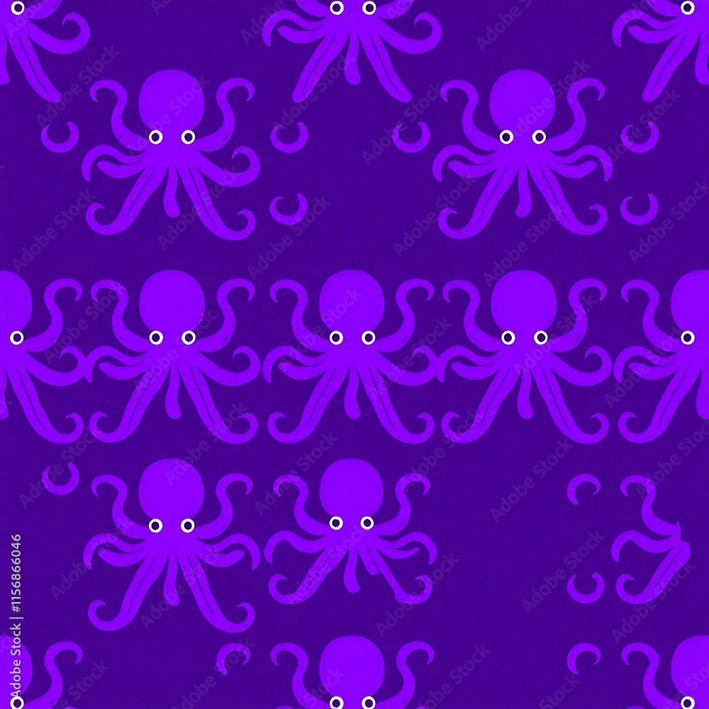 Poster purple octopus seamless pattern: a cheerful and vibrant purple octopus pattern repeats endlessly in 