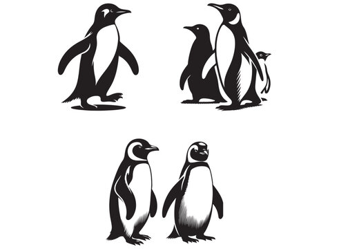Penguin logo silhouette vector illustration, penguin logo vector, penguin vector logo icon design, collection of black penguin icons isolated on white background