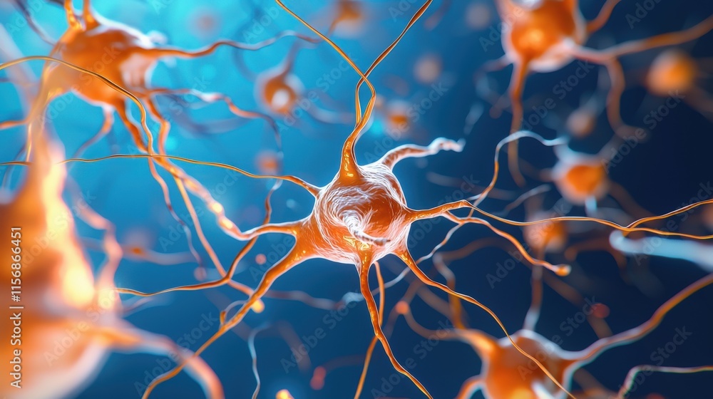 Poster neural activity visualization science lab 3d render abstract close-up
