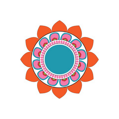 An orange and multi-color abstract ornament mandala design